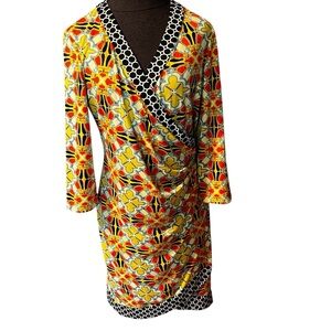 J. McLaughlin For Dillards Faux Wrap Medallion Print Dress Catalina Cloth Size L